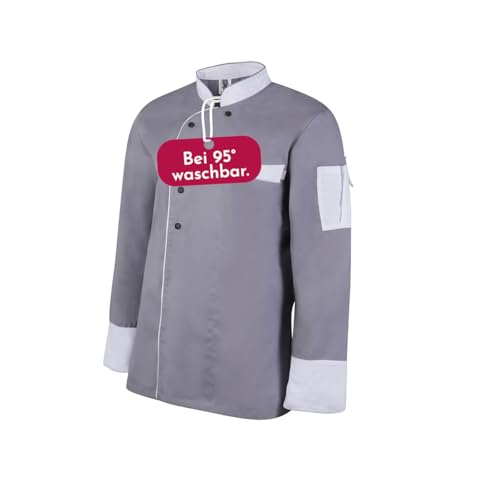 Clinotest Kochjacke Herren langarm - 95 Grad waschbare, kochfeste Kochjacken ohne Einlaufen - Bäckerjacke mit Druckknopfverschluss - Kochhemd aus 65% Polyester, 35% Baumwolle - Kochkleidung von Clinotest