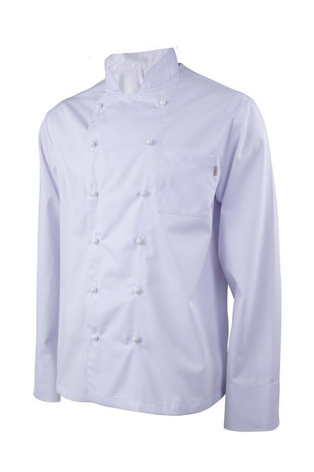 Clinotest Kochjacke mit farbigen Kugelknöpfen und farbiger Paspelierung von Clinotest