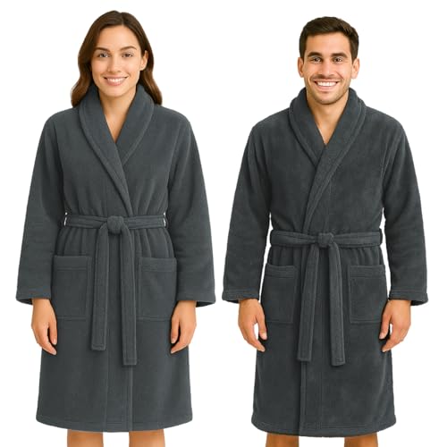 Clinotest Unisex Bademantel Anthrazit XL – Frottee Bademantel mit Schalkragen – 60% Polyester, 40% Baumwolle – 300 GSM – Weicher Morgenmantel – Saunamantel in Hotelqualität – Mit Aufhänger & Taschen von Clinotest
