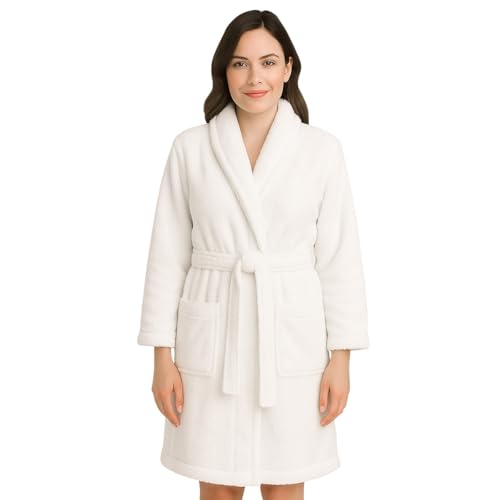 Clinotest Unisex Bademantel Weiß XL – Frottee Bademantel mit Schalkragen – 60% Polyester, 40% Baumwolle – 300 GSM – Weicher Morgenmantel – Sauna & Wellness – Hotelqualität – Mit Aufhänger & Taschen von Clinotest