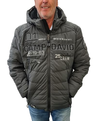 Camp David Herren Winterjacke mit Kapuze im Ski-Design (DE/NL/SE/PL, Alphanumerisch, 3XL, Regular, Regular, schwarz/grau) von Clinton