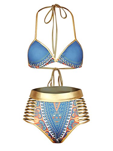 Cliont Damen Afrikanischen Tribal Metallic Cutout Hohe Taille Bikini Sets Badeanzug von Cliont