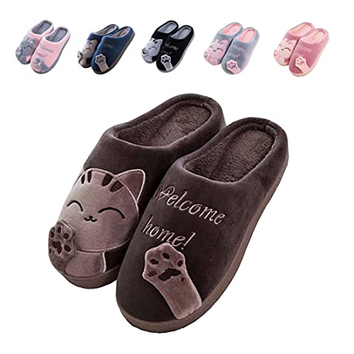 Cliont Hausschuhe Damen Herren Plüsch Pantoffeln Warm Weich Bequem Braun von Cliont