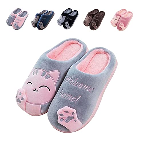 Cliont Hausschuhe Damen Herren Plüsch Pantoffeln Warm Weich Bequem Grau EU 35-36,(Herstellergröße 36-37) von Cliont