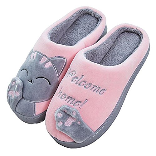 Cliont Nette Katze Hausschuhe Indoor Winter Hausschuhe rutschfeste Schuhe Frauen und Männer 35/36 EU Rosa,(Herstellergröße 36-37) von Cliont