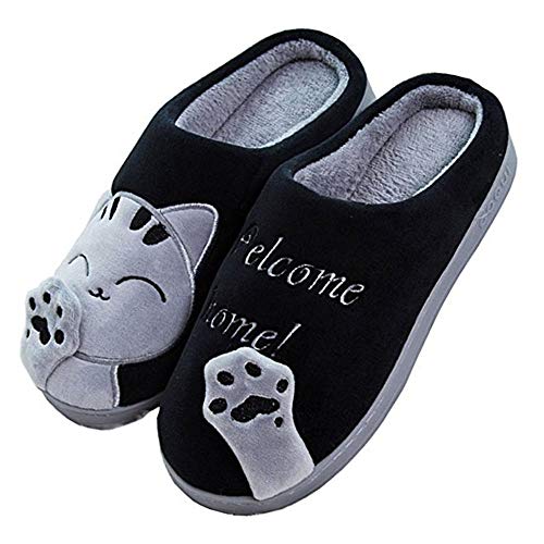 Cliont Nette Katze Hausschuhe Indoor Winter Hausschuhe rutschfeste Schuhe Frauen und Männer 37/38 EU Noir,(Herstellergröße 38-39) von Cliont