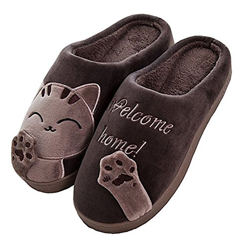 Cliont Nette Katze Hausschuhe Indoor Winter Hausschuhe rutschfeste Schuhe Frauen und Männer 39/40 EU Braun,(Herstellergröße 40-41) von Cliont