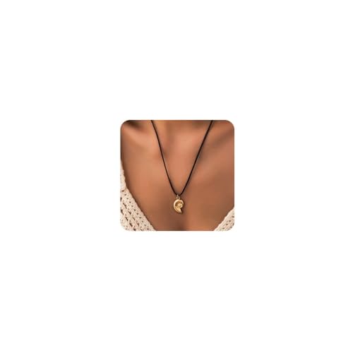 Cliory Goldfarbene Muschel-Halskette, Muschel-Anhänger, Boho-Lederhalskette, süßer Sommer-Strandschmuck für Damen von Cliory