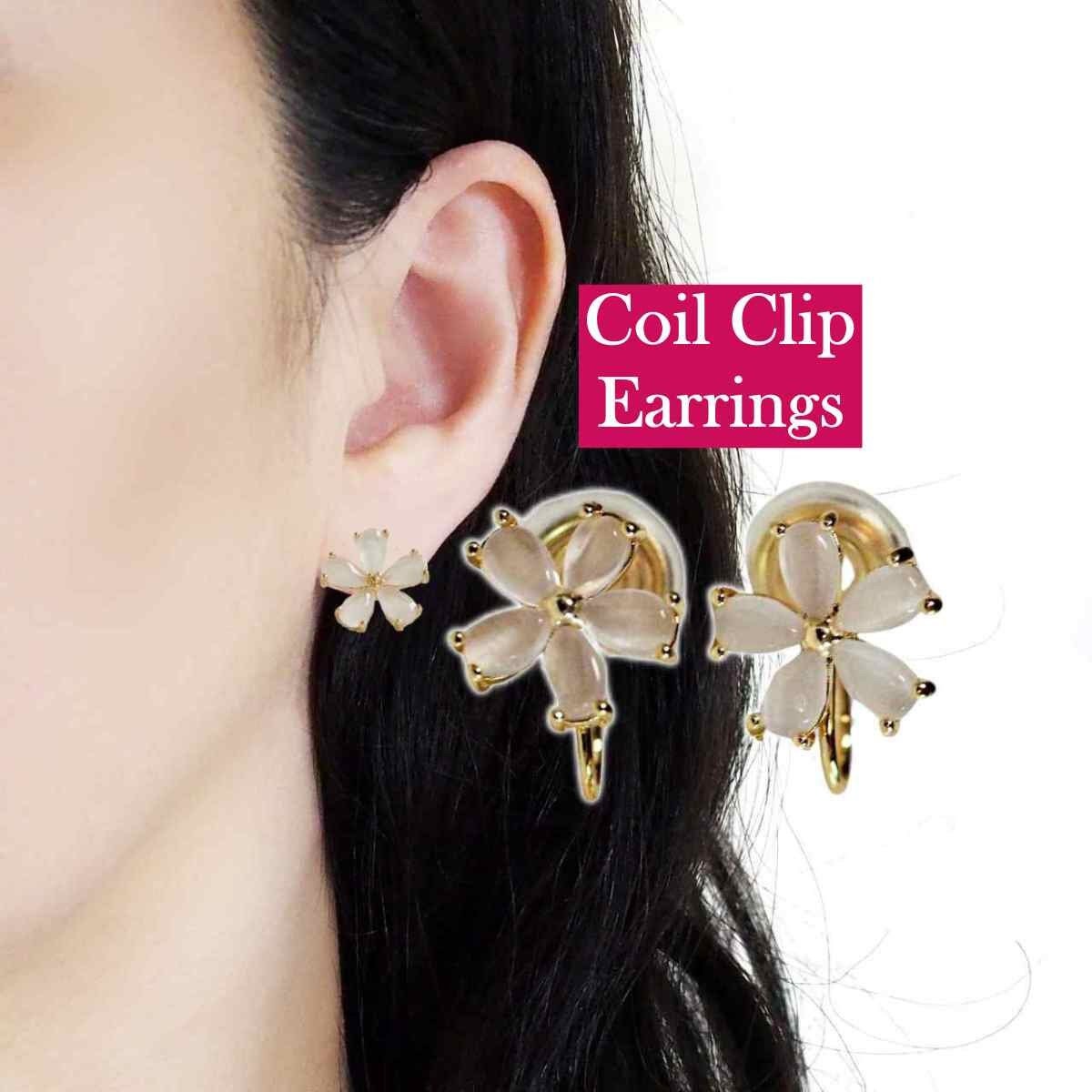 Blume Ohrclips Unsichtbar, Kristall Strass Coil Style Ohrclips, Nicht Durchbohrte Ohrringe, Weiße Kirschblüten Clip Ohrringe von ClipOnEarringsJP