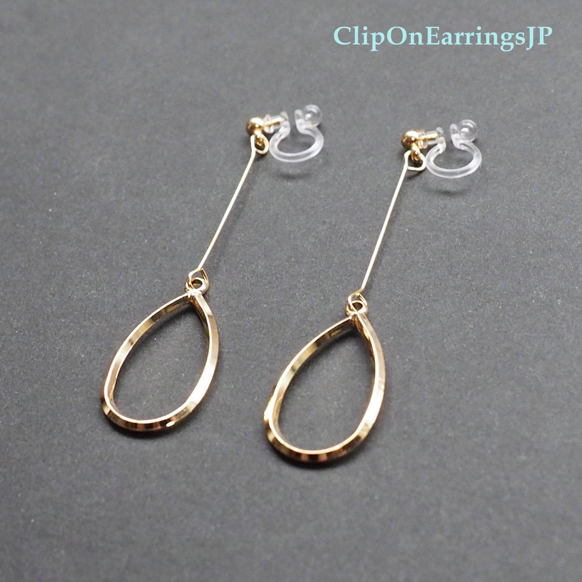 Gold Creolen Clip Auf Ohrringe, Unsichtbare Nicht Durchbohrt Tropfen Creolen, Ohrringe Baumeln von ClipOnEarringsJP