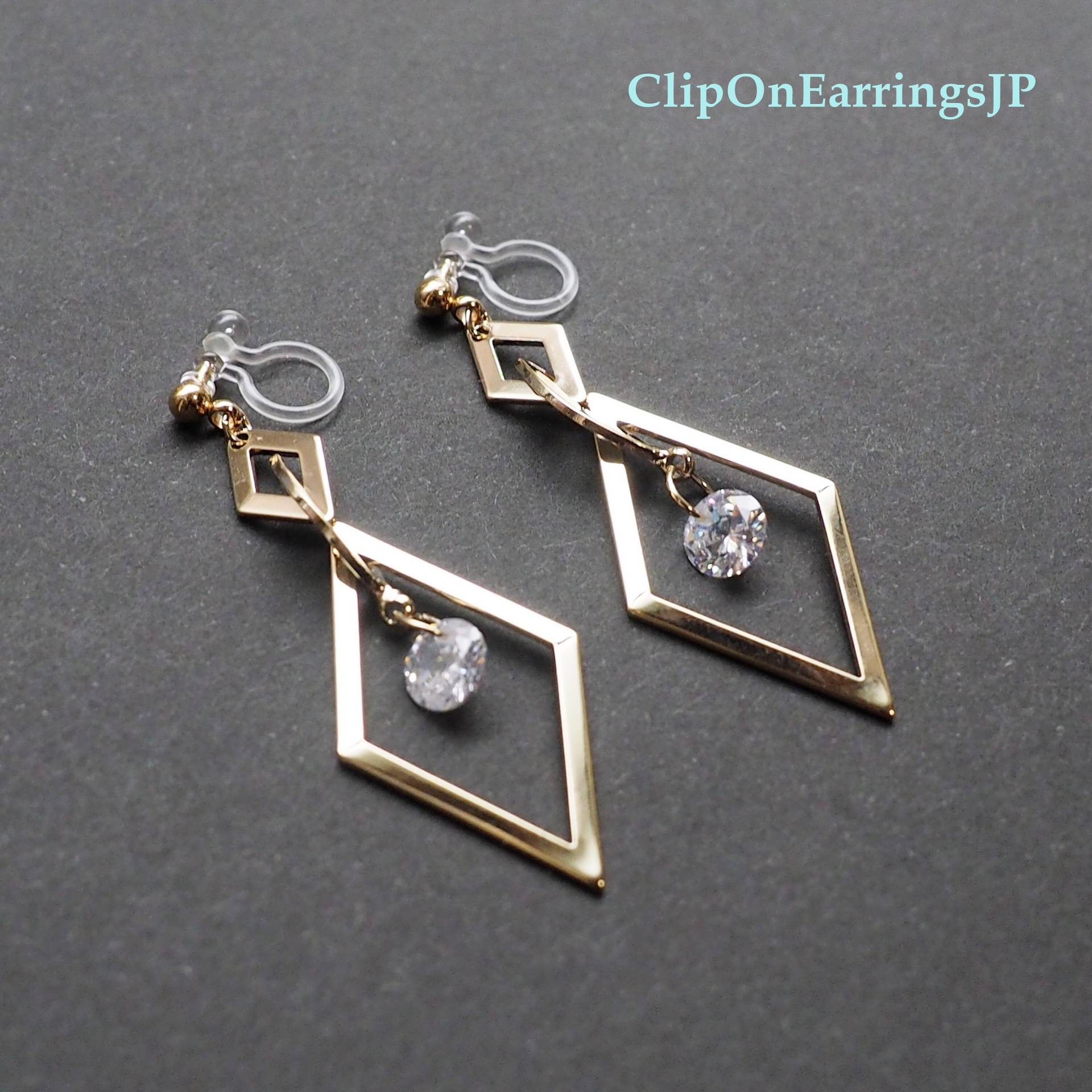 Gold Creolen Clip Auf Ohrringe, Unsichtbare Nicht Durchbohrt Zirkonia Clip-Ons, Cz Kristall-Clip Ohrringe Baumeln von ClipOnEarringsJP