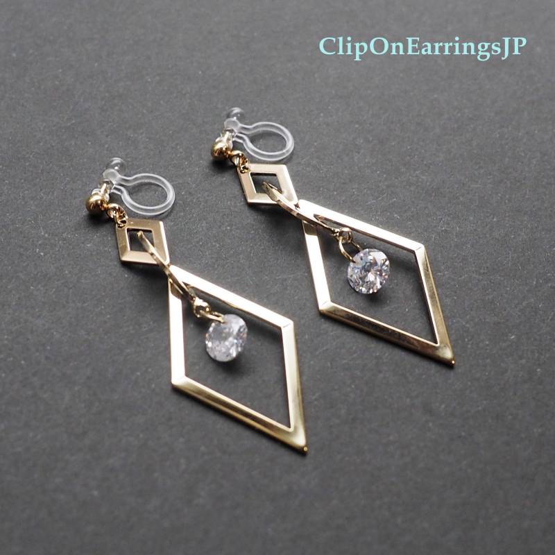 Gold Creolen Clip Auf Ohrringe, Unsichtbare Nicht Durchbohrt Zirkonia Clip-Ons, Cz Kristall-Clip Ohrringe Baumeln von ClipOnEarringsJP