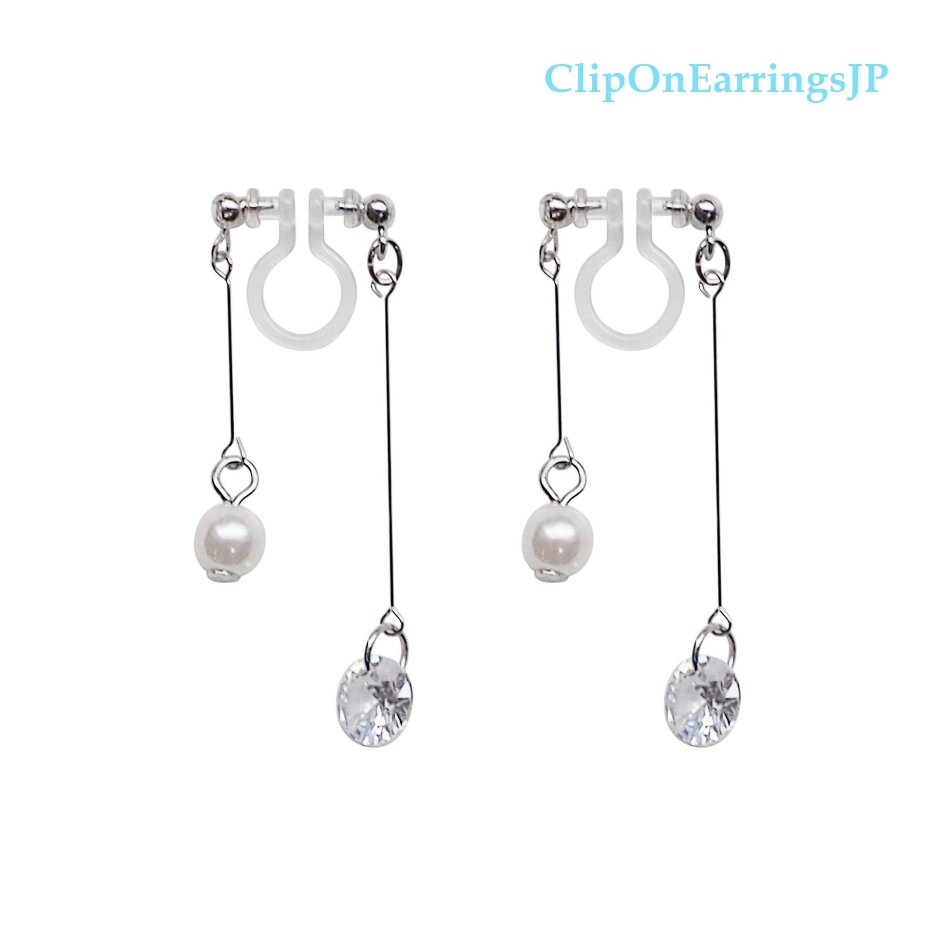 Perle Silber Ohrclips Doppelseitig Zirkonia Kristall von ClipOnEarringsJP