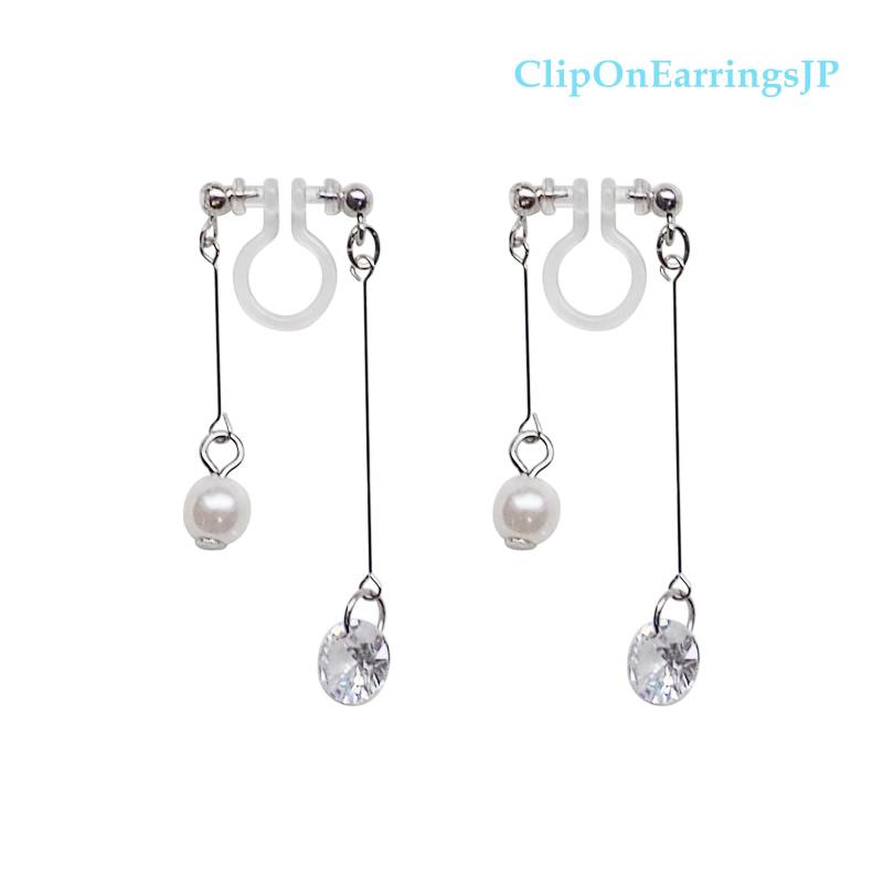 Perle Silber Ohrclips Doppelseitig Zirkonia Kristall von ClipOnEarringsJP