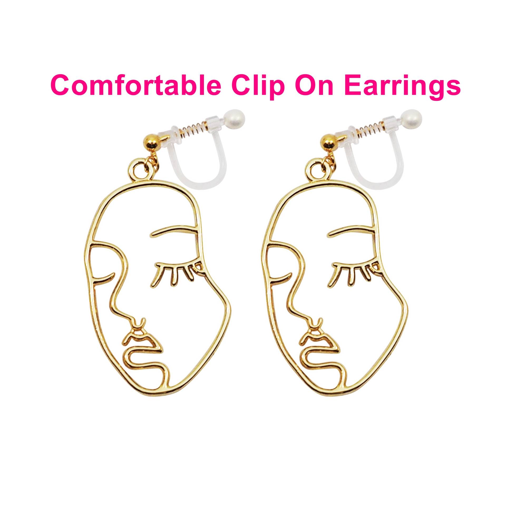 Picasso Gold Ohrclips, Menschliches Gesicht Unsichtbare Nicht Durchbohrte Ohrringe, Bequeme Ohrclips An Hoop Ohrringe von ClipOnEarringsJP