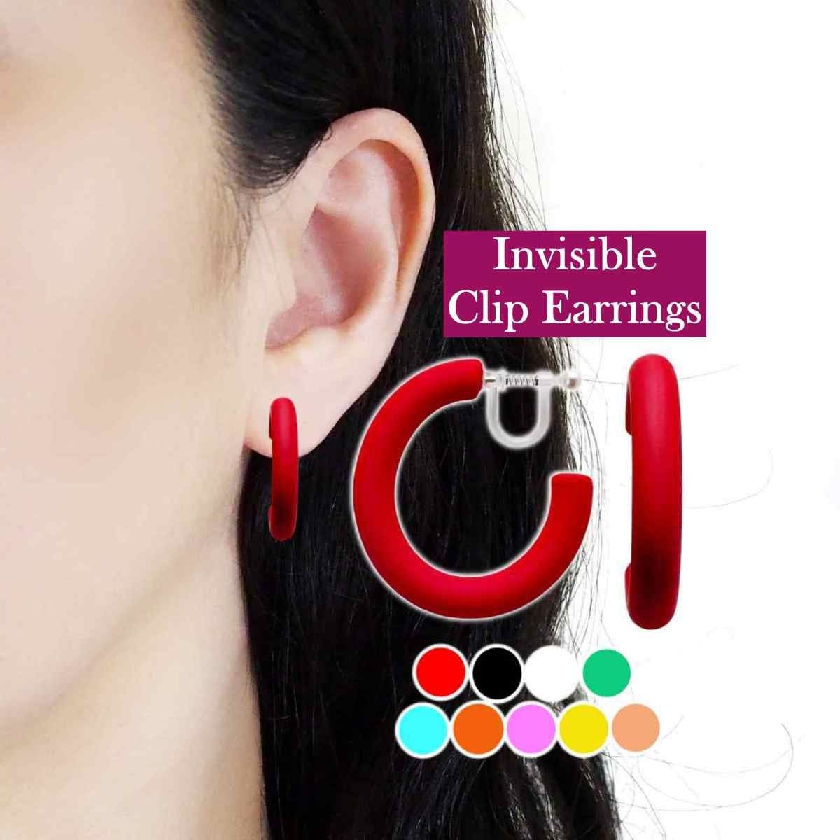 Rote Clip-Ohrringe, Klobige Creolen-Ohrringe Schwarz, Nicht Durchbohrte Ohrringe, Blau, Weiß, Grün, Orange, Rosa, Gelb, Clip-Creolen von ClipOnEarringsJP