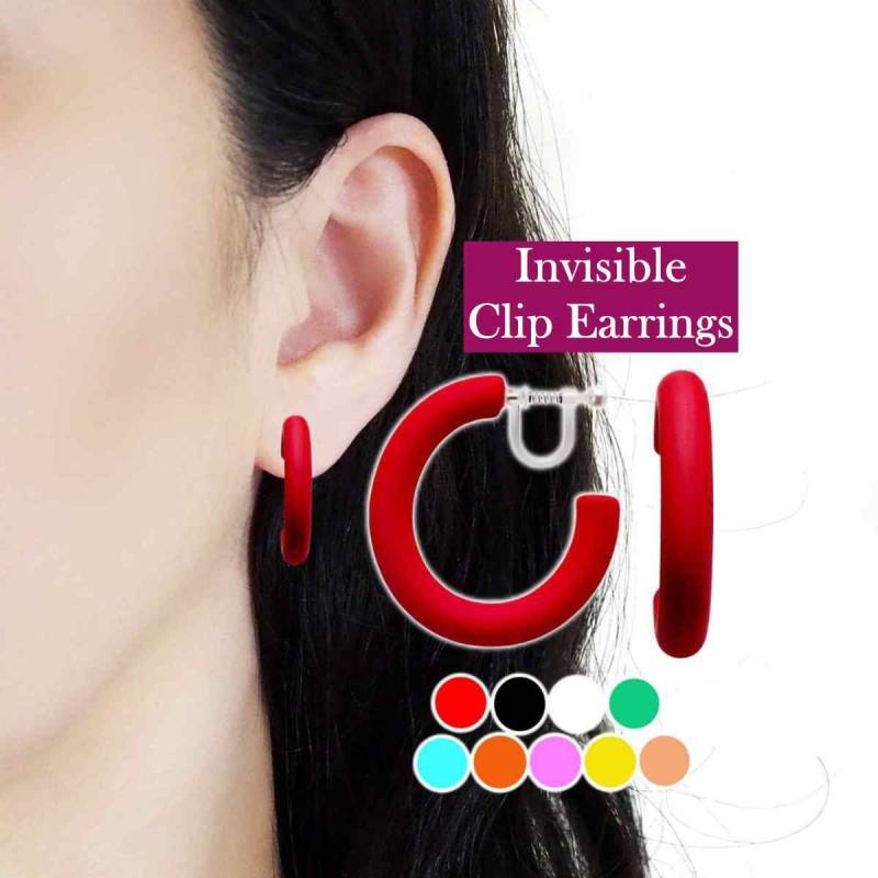 Rote Clip-Ohrringe, Klobige Creolen-Ohrringe Schwarz, Nicht Durchbohrte Ohrringe, Blau, Weiß, Grün, Orange, Rosa, Gelb, Clip-Creolen von ClipOnEarringsJP