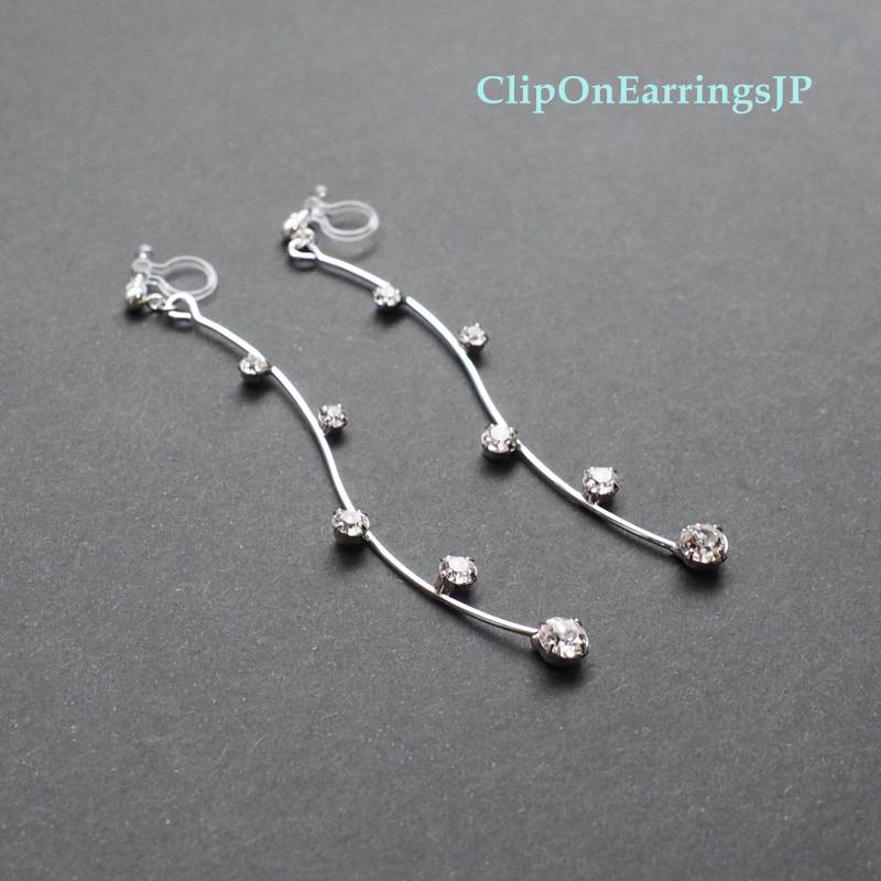 Silber Bar-Clip Auf Ohrringe, Unsichtbare Clip Nicht Durchbohrt Strass Kristall-Clip Ohrringe Baumeln von ClipOnEarringsJP