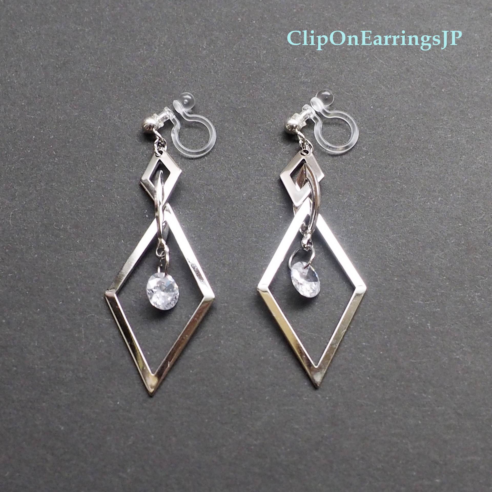 Silber Creolen Clip Auf Ohrringe, Unsichtbare Nicht Durchbohrt Zirkonia Clip-Ons, Cz Kristall-Clip Ohrringe Baumeln von ClipOnEarringsJP