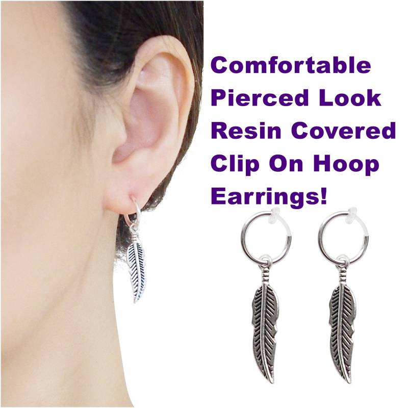 Silberne Feder Ohrclips Für Männer, Bequeme Bts An Hoop Ohrringe, Nicht Durchbohrte Unsichtbare Ohrringen von ClipOnEarringsJP