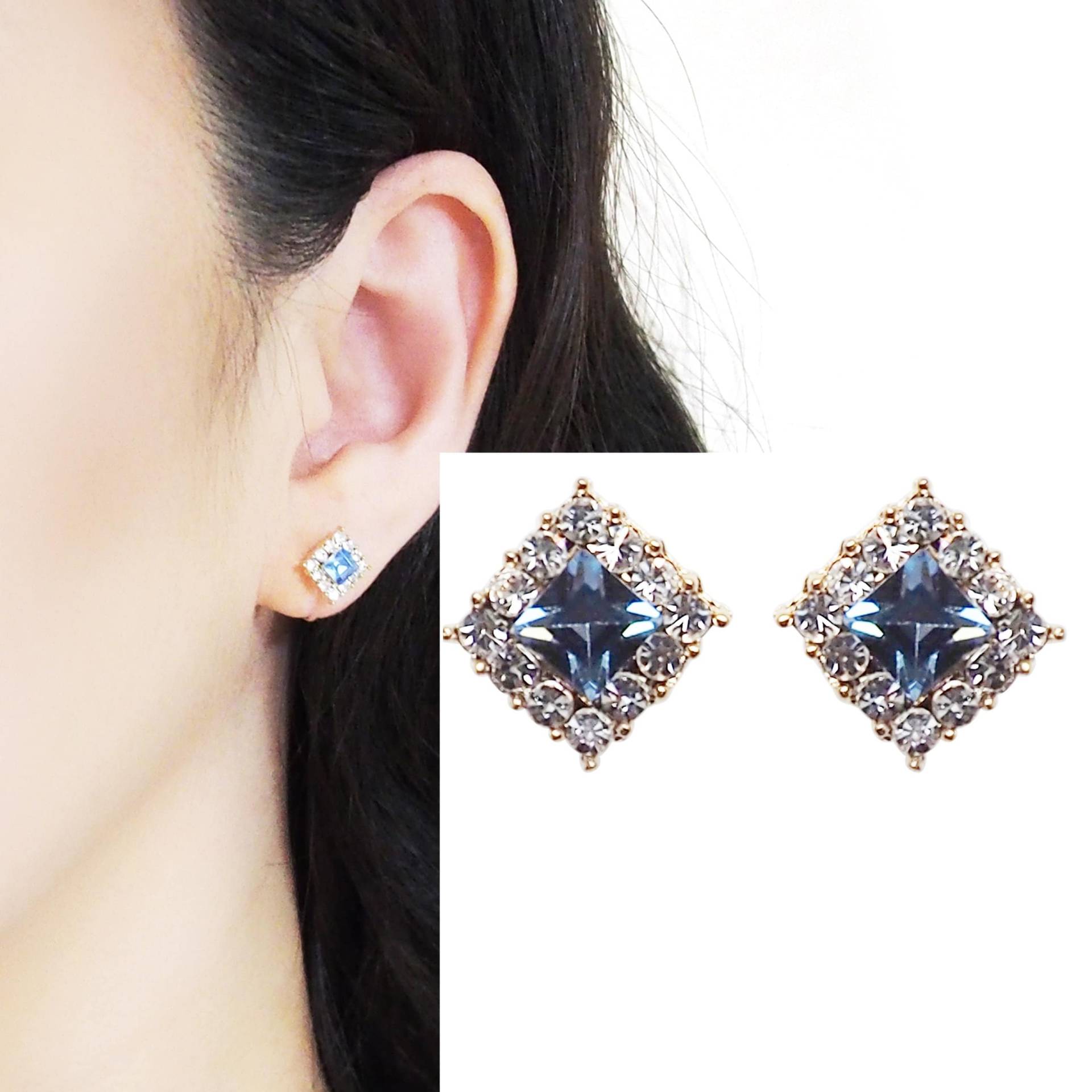 Swarovski Kristall Hellblau Unsichtbaren Clip Auf Ohrringe Ohrstecker Platz von ClipOnEarringsJP