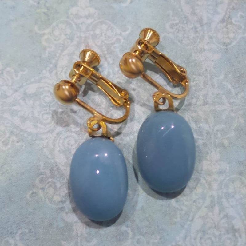 Altblaue Ohrclips, Schraubverschluss, Baumelnde Blaue Glasschmuck - Seeblau -5 von ClipOnGallery