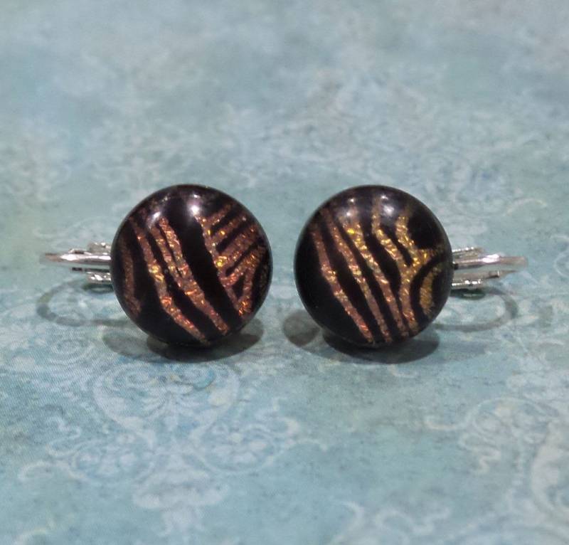 Orange Streifen Clip On Ohrringe, Dichroic Clip-On Schmuck, Für Nicht Durchbohrte Ohren, Fused Glas Ohrringe - Herbst 8 von ClipOnGallery