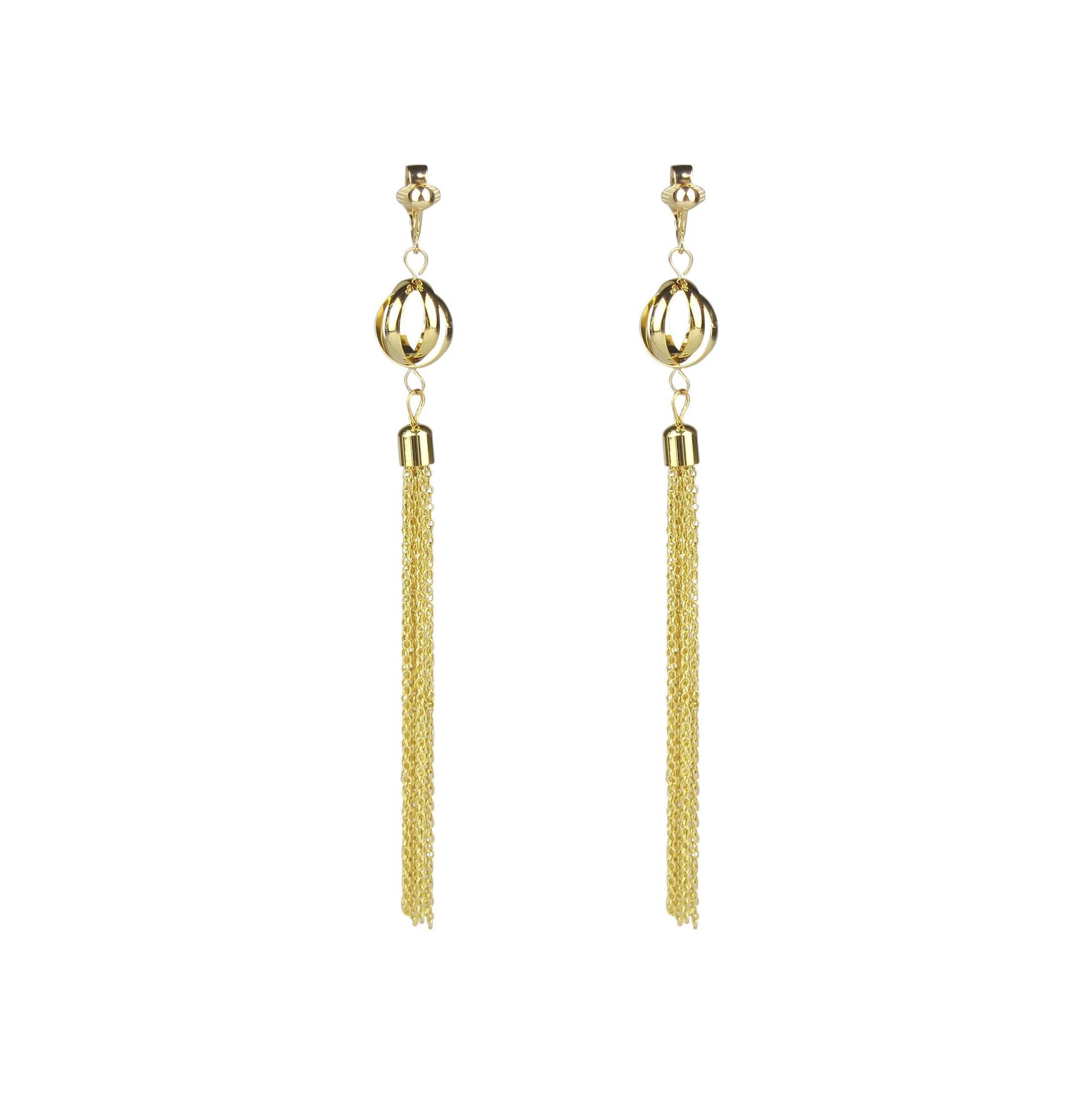 Gold Tri Hoop Clip Auf Quaste Statement Ohrringe von ClipOnsxReverie