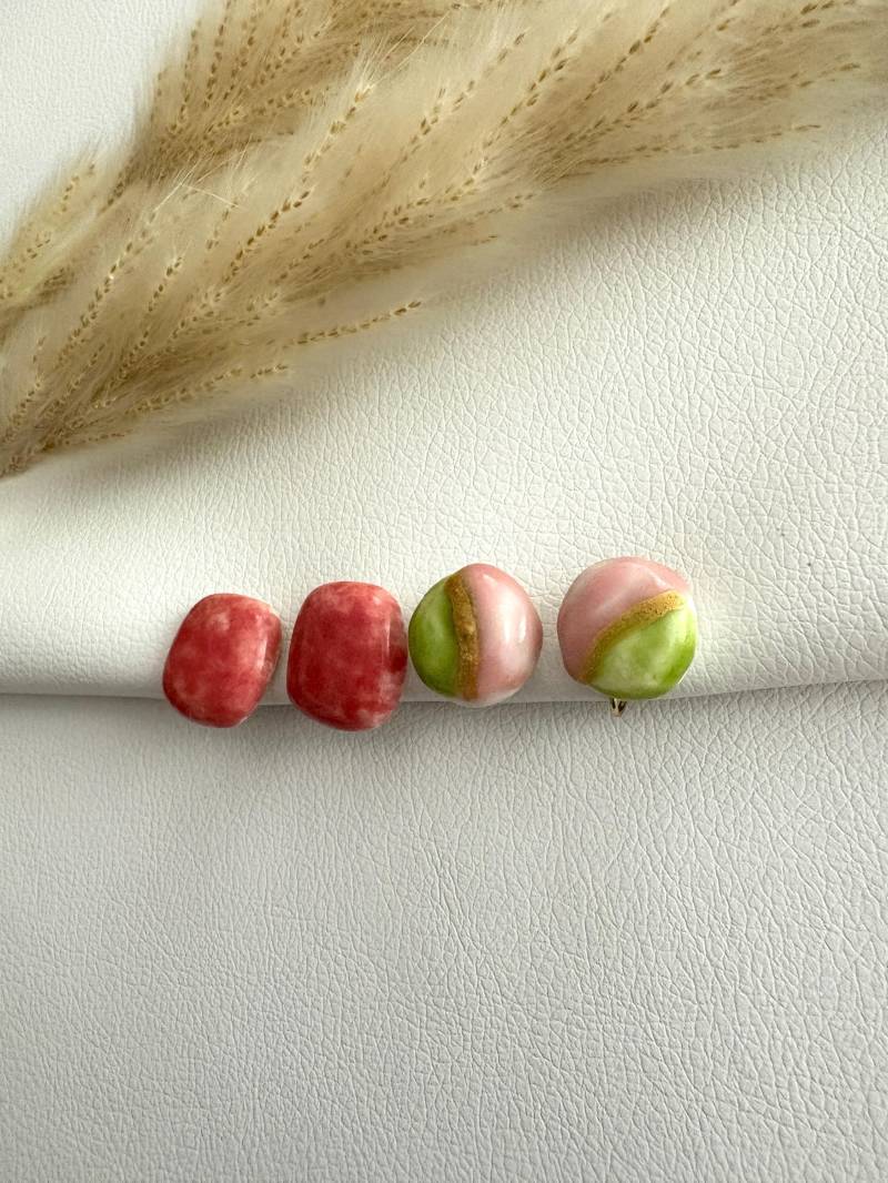 Ohrclips Aus Ton Rosa Or Grün, Einzigartig, Elegant Und Handgefertigt, Handmade#110 von ClipsOnlyBoutique