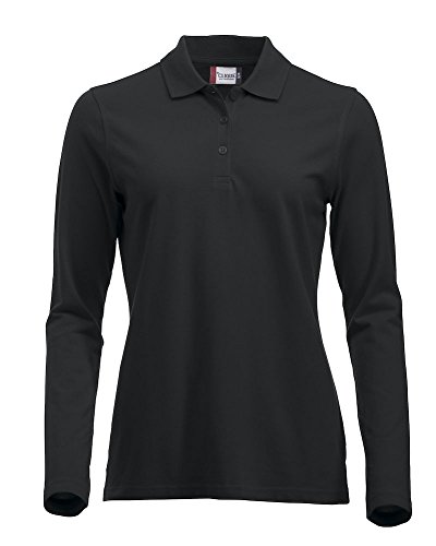 Langärmliges, klassisches Polo-Shirt für Damen, Baumwolle, moderne Passform, 11 lebendige Farben, XS-XXL Gr. XL, schwarz von Clique Clothing