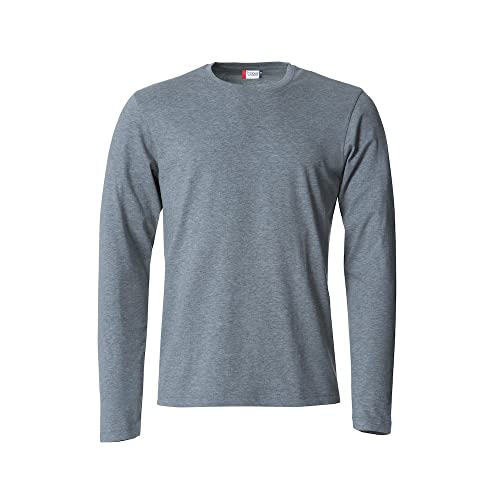 Clique - Langarm-T-Shirt für Herren, Basic-T L/S, aus Jersey-Baumwolle, elastischer Kragen, Schweißband, Slim-Fit-Passform, Grau, Medium von Clique