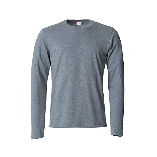CLIQUE - Herren Langarm-T-Shirt Basic-T L/S, Jersey-Baumwolle, elastischer Kragen, Schweißband, Slim-Fit, Grau, X-Small von Clique