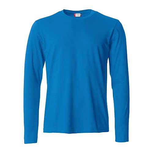 Clique - Langarm-T-Shirt für Herren, Basic-T L/S, aus Jersey-Baumwolle, elastischer Kragen, Schweißband, Slim-Fit-Passform, Königsblau, Small von Clique