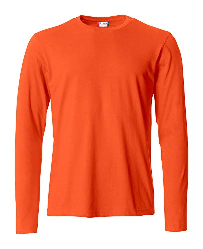 Clique - Langarm-T-Shirt für Herren, Basic-T L/S, aus Jersey-Baumwolle, elastischer Kragen, Schweißband, Slim-Fit-Passform, Orange, X-Small von Clique