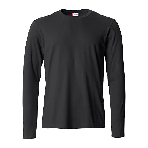 Clique - Langarm-T-Shirt für Herren, Basic-T L/S, aus Jersey-Baumwolle, elastischer Kragen, Schweißband, Slim-Fit-Passform, Schwarz , Small von Clique