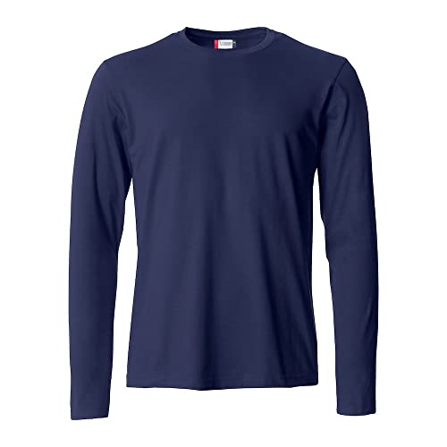 CLIQUE - Herren Langarm-T-Shirt Basic-T L/S, Jersey-Baumwolle, elastischer Kragen, Schweißband, Slim-Fit, blau, Small von Clique