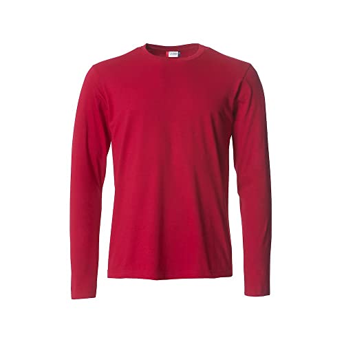 CLIQUE - Herren Langarm-T-Shirt Basic-T L/S, Jersey-Baumwolle, elastischer Kragen, Schweißband, Slim-Fit, rot, Medium von Clique