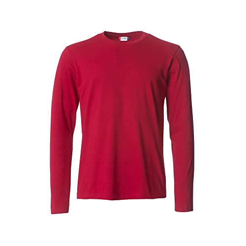 CLIQUE - Herren Langarm-T-Shirt Basic-T L/S, Jersey-Baumwolle, elastischer Kragen, Schweißband, Slim-Fit, rot, XL von Clique