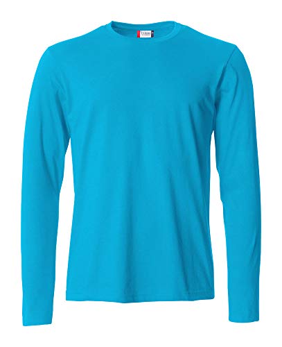 Clique - Langarm-T-Shirt für Herren, Basic-T L/S, aus Jersey-Baumwolle, elastischer Kragen, Schweißband, Slim-Fit-Passform, türkis, XXL von Clique