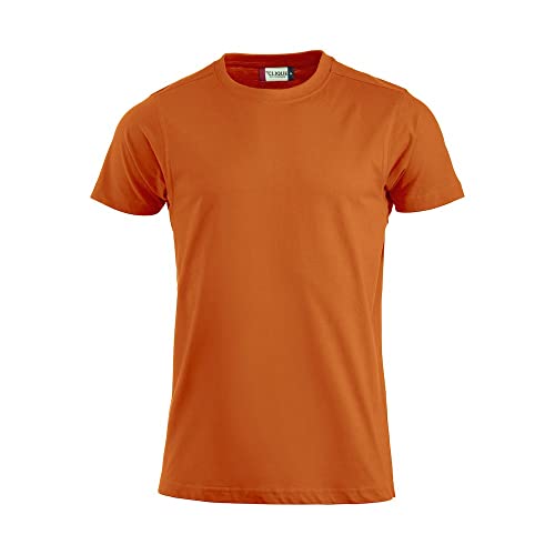 CLIQUE - Herren Premium-T T-Shirt mit Rundhalsausschnitt, aus Baumwolle Jersey, Schweißband, elastischer Kragen, Slim-Fit, Orange, Medium von Clique