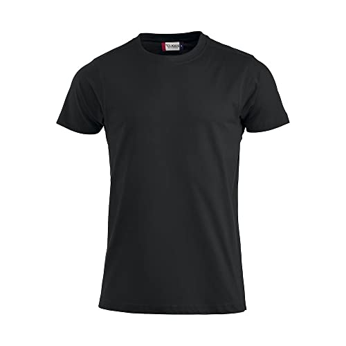 Clique - T-Shirt mit Rundhalsausschnitt für Herren, Premium-T, aus Baumwolljersey, Schweißband, elastischer Kragen, Slim-Fit-Passform, Schwarz , Large von Clique