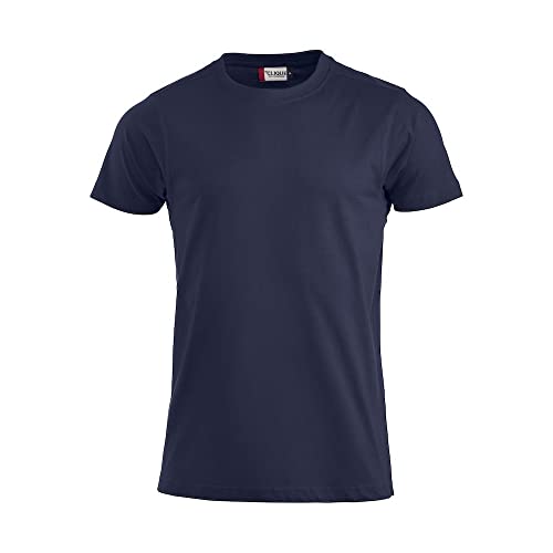 CLIQUE - Herren Premium-T T-Shirt mit Rundhalsausschnitt, aus Baumwolle Jersey, Schweißband, elastischer Kragen, Slim-Fit, blau, Large von Clique