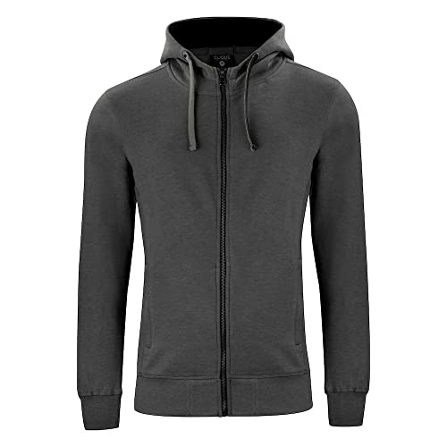 CLIQUE - Herren Sweatshirt mit Reißverschluss und Kapuze Classic Hoody Full Zip Baumwolle Stretch Ripp Außentaschen für Trekking Wandern Reise Freizeit, Anthrazit Meliert, L von Clique