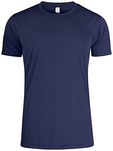 CLIQUE - Herren T-Shirt Rundhalsausschnitt Basic Active-T, Mikrofaser, Schweißband, Seitennähte, Slim-Fit Passform, blau, Large von Clique