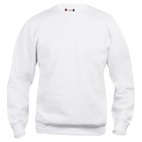 Clique - Langarm-Sweatshirt mit Rundhalsausschnitt für Herren und Damen, Unisex, Basic Rundhals, aus Polyester, elastische Rippen, waschbeständiger Stoff, Weiß, L von Clique