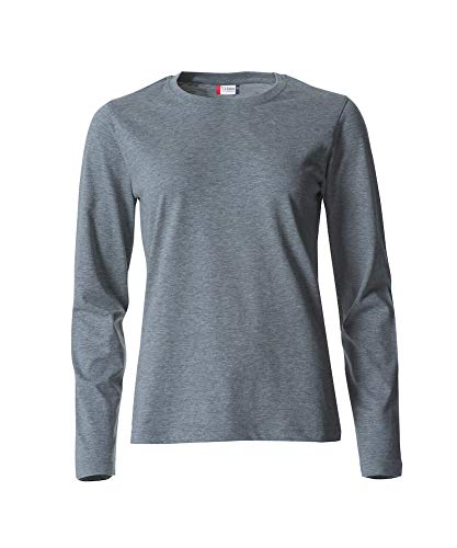 Clique - T-Shirt mit langen Ärmeln und Rundhalsausschnitt für Damen Basic-T L/S Damen aus Jersey, Slim-Fit, in verschiedenen Größen und Farben, Grau, Large von Clique