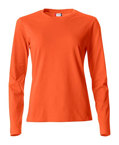 Clique - T-Shirt mit langen Ärmeln und Rundhalsausschnitt für Damen Basic-T L/S Damen aus Jersey, Slim-Fit, in verschiedenen Größen und Farben, Orange, Small von Clique