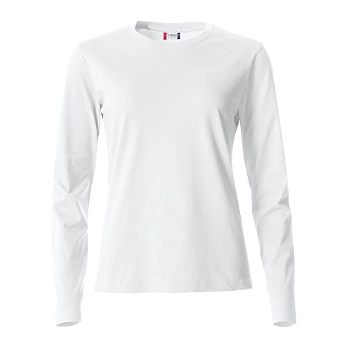 Clique - Damen T-Shirt Langarm Rundhals Basic-T L/S Ladies aus Baumwolle Jersey Slim Fit in verschiedenen Größen und Farben (White XL), weiß von Clique