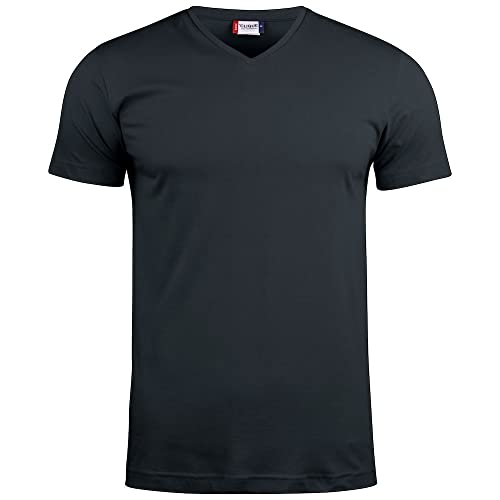 Clique - T-Shirt V-Ausschnitt Halbarm Herren Damen Unisex Basic-T V-Neck Baumwolle Jersey Schweißband Elastischer Kragen, Slim-Fit Passform, Schwarz , L von Clique