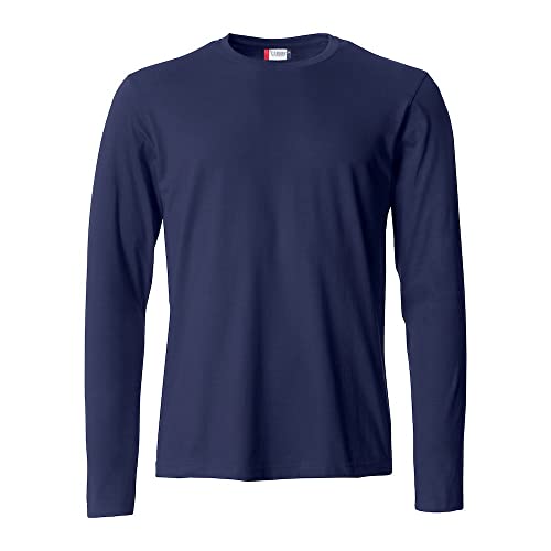 Clique - Langarm-T-Shirt für Herren, Basic-T L/S, aus Jersey-Baumwolle, elastischer Kragen, Schweißband, Slim-Fit-Passform, Navyblue, L von Clique
